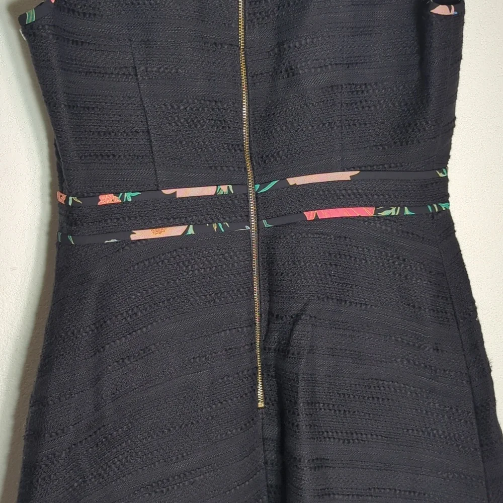 Kate Spade Womens Dress Black Blossom Trim Tweed Floral Sleeveless Fit‎ Flare 4